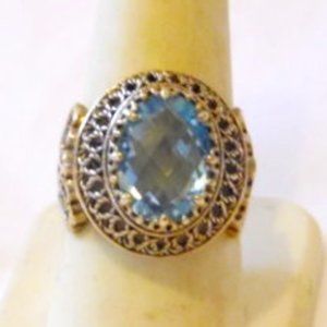 Ottoman Sterling Silver Blue Topaz Oval Filigree Ring Size 9